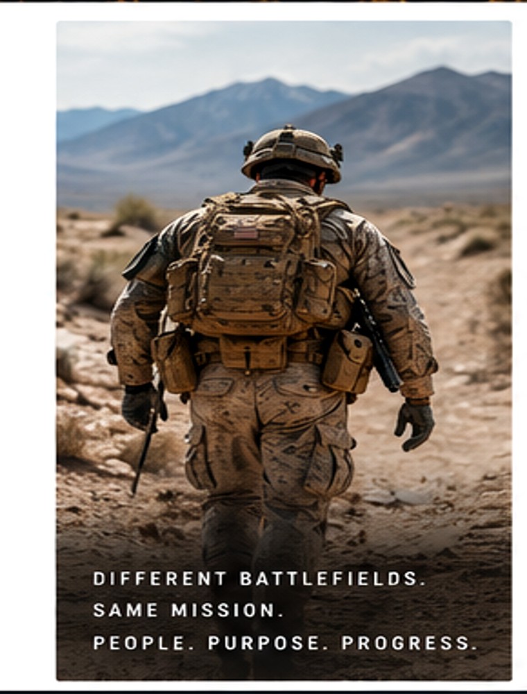 Veteran walking through rugged terrain